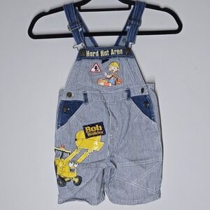 Vintage Embroidered Bob the Builder Size 4T Shortal Romper Overalls Striped